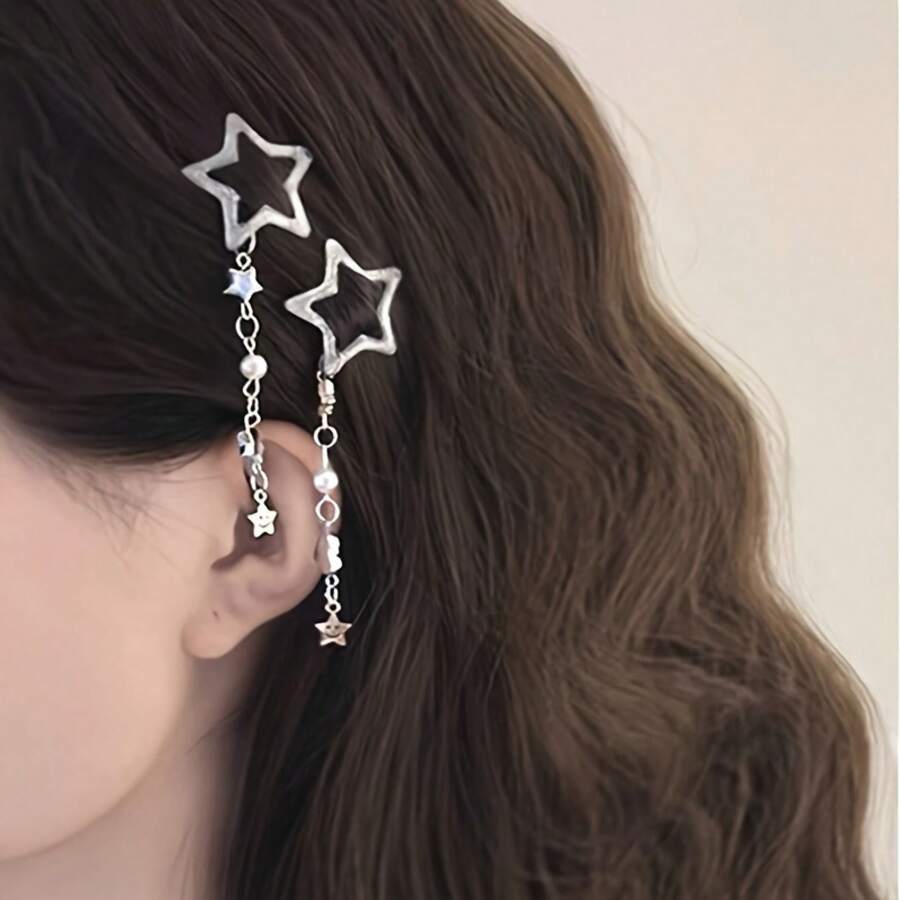 Tassel Hair Clip Set |   Hollow Out Design, Sequin Decoration, Cute Bohemian Style, Fashionable Side Clip Style Women's Hair Accessories - 2 cái - Xem 1