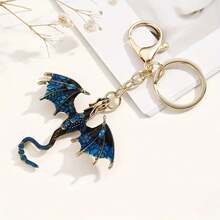 1pc Cool Dragon Keychain Rhinestone High Fantasy Animal Alloy Key Chain Ring Bag Backpack Charm Car Key Pendant Gift - Verde - Ver 1
