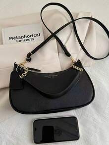 Borsa a tracolla da donna elegante e versatile, di colore unito con motivo a lettera, con catena per la spalla. Adatta per lo shopping, portafogli, università, giovani donne, studenti universitari, lavoratori d'ufficio. Molto adatta per uffici, università, lavoro, attività aziendali, pendolarismo, attività all'aperto, viaggi e uscite.