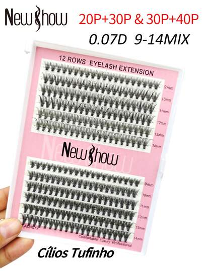 New Show Cílios Postiças Tufo Volume 20P + 30P Misto / 30P + 40P Misto D Curl 9-14mm - Extensão Profissional