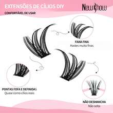 New Show Cílios Postiças Tufo Volume 20P + 30P Misto / 30P + 40P Misto D Curl 9-14mm - Extensão Profissional - Preto - Visão 7