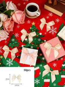 10pcs Pink Bowknot Shaped Party Table Decoration, Candy Bag Diy Decor, Gift Packing Ornament,Christmas - Beige - View 7