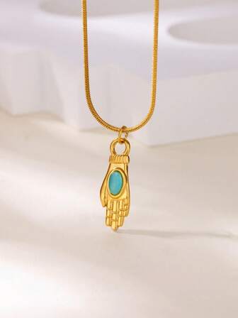 1ชิ้น สร้อยคอจี้มือโอปอลสำหรับผู้หญิง สร้อยคอโซ่สีทองสแตนเลส สร้อยคอ Choker ของขวัญเครื่องประดับงานแต่งงาน