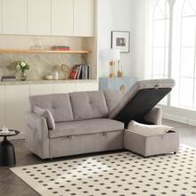 Sofa Bed Set - Light Gray + Velvet + 3 Seat - View 6