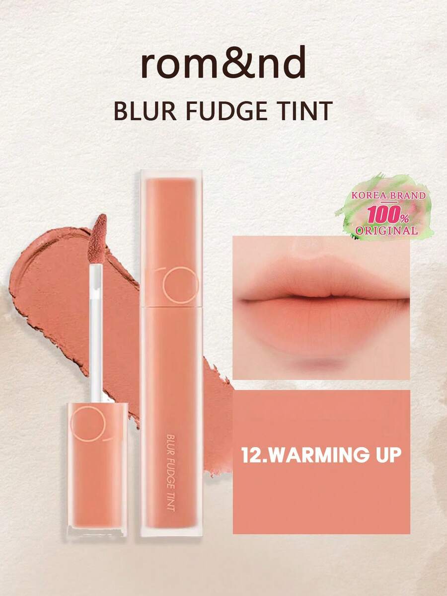 Rom&nd Romand BLUR FUDGE TINT 12 暖色调 0.17盎司，液体唇膏，唇釉，哑光唇彩，奶油质地，易于涂抹，持久显色，不拔干，丝绒哑光，轻松打造渐变效果，韩式彩妆，礼盒装，5.0克/0.18盎司