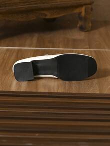 时尚女式简约扣带粗跟玛丽珍鞋，红色高跟鞋纯紫色女式平底鞋 - 米色 - 查看 7