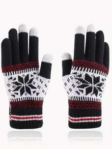 Christmas Party Ball Snowflake Knit Warm Gloves, Autumn/Winter