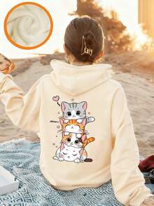 Tween Girl Graphic Print Thermal Lined Sweatshirt, Warm & Comfortable For Autumn/Winter