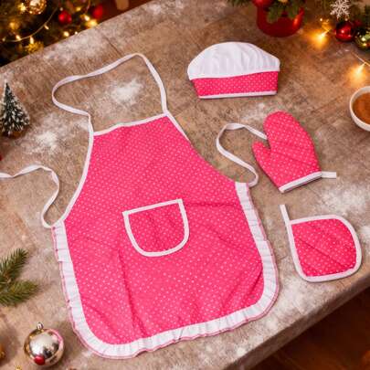 1 Set Delantal de lunares para niños, juego de cocina de juguete, experiencia de juego de roles de cocina y repostería para niños y niñas, interacción familiar, regalo de Navidad y fiesta