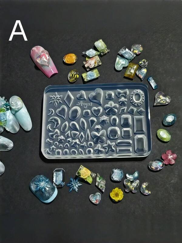 Molde de alta transparência em formato de diamante para nail art, molde de pedra preciosa, decoração de unhas, fundição de resina, molde universal de alta transparência faça você mesmo