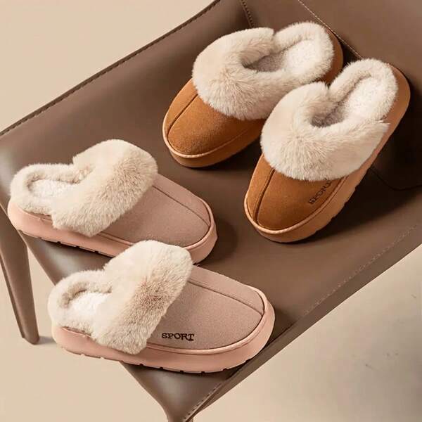 Women's Slippers - Soft And Warm EVA Sole, Thick Cushioned Indoor House Slippers With Lace Decoration, Solid Color Casual Winter Slippers, Suitable For Home And Outdoor Use, Washable, Comfortable House Shoes, Plush Lining, Non-Slip Sole, Indoor Shoes, Minimalist Design, Comfortable Lining, Unisex Shoes, Couples Slippers, Women's Slippers, Women's House Slippers, Women's Shoes