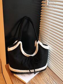 Bolso de mano de ante y piel sintética vintage para mujer, nueva bolsa de hombro con lazo de gran capacidad 2025, bolso de transporte debajo del brazo