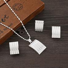 Set de bijuterii de culoare aurie 3 buc, colier cu pandantiv pătrat geometric, cercei inelar, cadou clasic elegant pentru petrecere de nuntă pentru mireasă africană