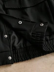 Manfinity RebelGame 男士梭织时尚休闲宽松开襟拼布夹克，适合年轻人和学生的日常穿着 - 黑色 - 查看 6