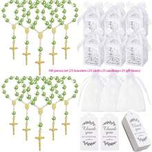120pcs Baptism Shower Wedding First Communion Decoration Kit, Includes 30pcs Mini Beads, 30pcs Cross-Shaped Small Boxes, 30pcs Organizational Gift Bags, 30pcs Thank You Kraft Paper Labels, Made Of Plastic, For Wedding, Shower, Baptism, First Communion, Spring, Summer, Fall, Winter - 彩色 - 查看 25