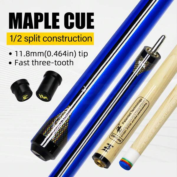 Back To School Gift: Personalized Blue Pattern Maple Pool Cue | Professional 11.8mm Small Tip Precision Shaft | Accurate Snooker Cue, American 8-Ball Cue, American 9-Ball Cue, Carom Cue, Trick Shot Cue, High-End Maple Wood Pool Cue, Quick-Release Joint, Includes Joint Protector Cap | Recommended Men's Birthday Christmas Gift