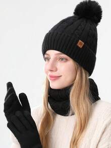 3pcs Women's Hat, Scarf And Gloves Set, Outdoor Cycling And Hiking Outfit - Multicolor - View 6