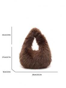 1pc Fashionable Plush Shoulder Bag, Flat Brim Handbag, Cute Women's Winter Handbag/Wallet - Coffee - View 11