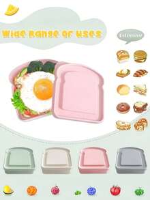 4/1 pieza Caja para sándwich, Caja Bento, Caja de almuerzo con tapa con forma de tostada y recipiente de almacenamiento de alimentos reutilizable, apto para microondas y lavavajillas. Caja para sándwich reutilizable con tapa, apta para uso familiar o adulto, utensilios de cocina