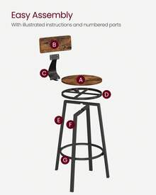 Bar Stools, Tall Bar Stools With Backrest, Kitchen Stools, Steel Frame, 73.2cm High Seat, Easy Assembly, Industrial, Rustic Brown And Black - Chocolate Brown - View 6