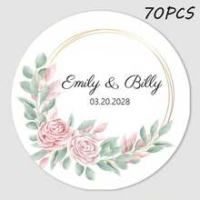 24/35/70/108 piezas Pegatinas redondas personalizadas con sus nombres y fecha para bodas, invitaciones, cajas de regalo, etiquetas de papel, adhesivas, multifuncionales, duraderas, ornamentales, reutilizables, exquisitas, elegantes, de alta calidad, coloridas, modernas, personalizadas, únicas - Multicolor - Ver 19