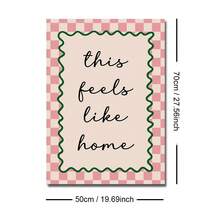 1pc Framed/Unframed Green/Pink This Feels Like Home Canvas Poster Gingham Typography Quote Wall Art Print Minimalist Aesthetic Decor Funky Painting For Dorm,Living Room,Bedroom,Modern Home Decoration,Housewarming Gift