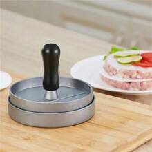 Silver Metal Burger Press With Non-Stick Coating And Manual Wooden Handle, Creative Kitchen Tool For Making Perfect Burger Patties - Silver - View 4
