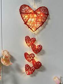 1pc Handmade Rattan Heart Shaped Wind Chimes, Decoration Light, Birthday Gift - White - View 15