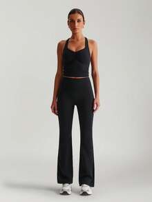MASKERT "Sports Bra Top" Women's Built-In Cups Yoga Vest, High-Stretch Lounge & Commute Wear - Black - View 6