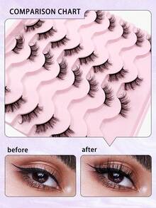 ENCHUW 16 Pairs Natural Looking Half Lashes Fluffy Wispy Fake Eyelashes Curling Cat Eye Lashes Faux Mink Lashes False Eyelashes For Daily Wear