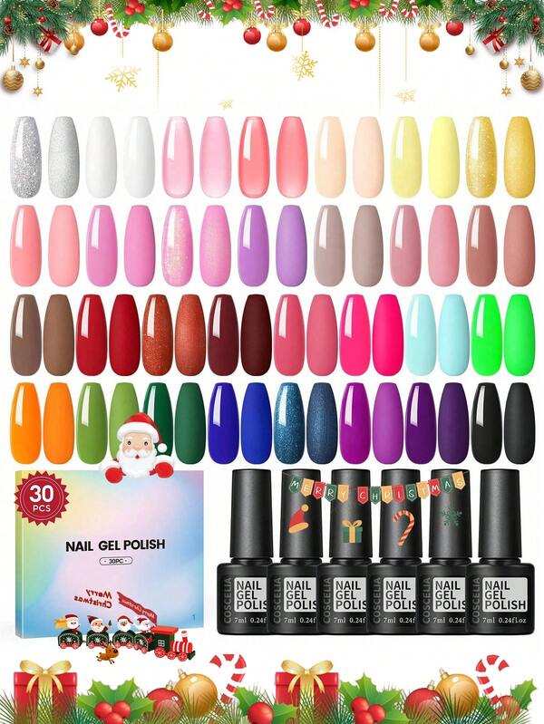 coscelia 30PCS Nail Gel Polish Set Soak Off Neon Color Gel Nail Polish Starter Kit, Red Yellow Pink White Glitter Nails UV Gel Polish Kit For Women Home Salon Nail Art DIY Christmas Gift