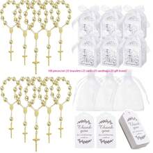 120pcs Baptism Shower Wedding First Communion Decoration Kit, Includes 30pcs Mini Beads, 30pcs Cross-Shaped Small Boxes, 30pcs Organizational Gift Bags, 30pcs Thank You Kraft Paper Labels, Made Of Plastic, For Wedding, Shower, Baptism, First Communion, Spring, Summer, Fall, Winter - 彩色 - 查看 21