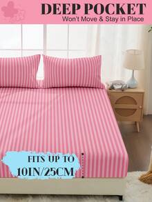 1 Stück Spannbetttuch, Bettwäsche, Matratzenauflage, weicher & bequemer Matratzenschutz, Heimdekoration, rosa gestreiftes minimalistisches Spannbetttuch, ohne Kissenbezug, geeignet für Einzelbett, Doppelbett, Queensize, Kingsize Bett, Bettwäsche-Geschenk, maschinenwaschbar, Sofabezug, Oeko-Tex - Verschiedenfarbig - Übersicht 5