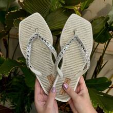 Women's Lumix Rhinestone Flip Flops With Straw Sole And Stylish Beach Flip Flops - White - View 2