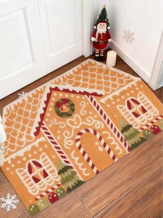 1pc Fluffy House Shaped Rug, Faux Wool Carpet, Bathroom Mat, Bath Rug, Doormat, Small Rug, Carpet, Floor Mat, Home Decor, Area Rug, Outdoor Mat, Home Decor, Area Carpet, Bedroom Rug, Washable CarpetChristmas Decor