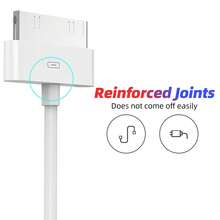 30针USB充电线，兼容 4/4S、1/2/3/4、iPod Nano/Classic、iTouch系列及其他设备，支持快速充电和数据同步 - 白色 - 查看 5