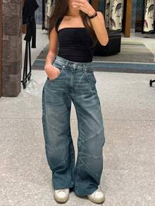 Women's Streetwear Barrel Jeans | High Waisted Boyfriend Wide Leg For Urban Style | Retro Loose Fit Denim - Màu xanh đã rửa - Xem 5