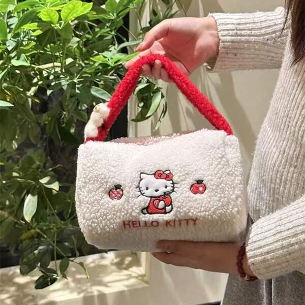 Sanrio 1PC KT Wool Large Capacity Makeup Bag, Portable Storage Bag, Toiletry Bag, Cute Handbag Suitable For Any Scene
