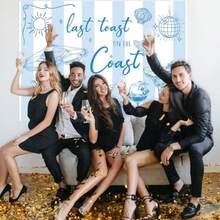 DLast Toast On The Coast Backdrop 7 X 5 Ft Summer Beach Photography Background Banner Blue Champagne Bachelorette Party Photo Prop For Bachelorette Bridal Shower Engagement Party Decor - 如圖 - 查看 7