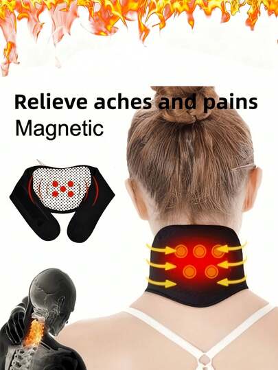 Calentador de cuello magnético masajeador con soporte cervical ajustable, lavable a mano 100% poliéster, lunares negros/rojos para trabajadores de oficina, deportes de invierno y clima frío, almohadilla de cuello portátil