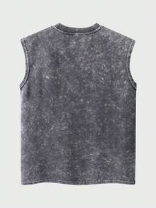 Bộ đồ nam Shwiy mùa xuân/hè gồm quần short ôm dáng màu đen bạc, áo tank top không tay in họa tiết báo chí tối giản thời trang và áo vest in chữ hoạt hình, phù hợp mặc hàng ngày. - màu đen - Xem 3