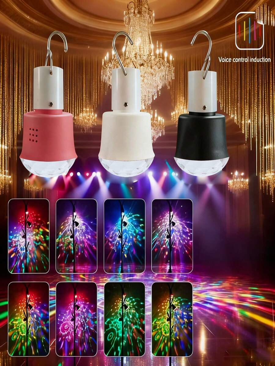 Luz ambiente mini recargable LED - Lámpara colgante portátil USB con cambio de color y activación por sonido - Ideal para dormitorios, habitaciones y fiestas