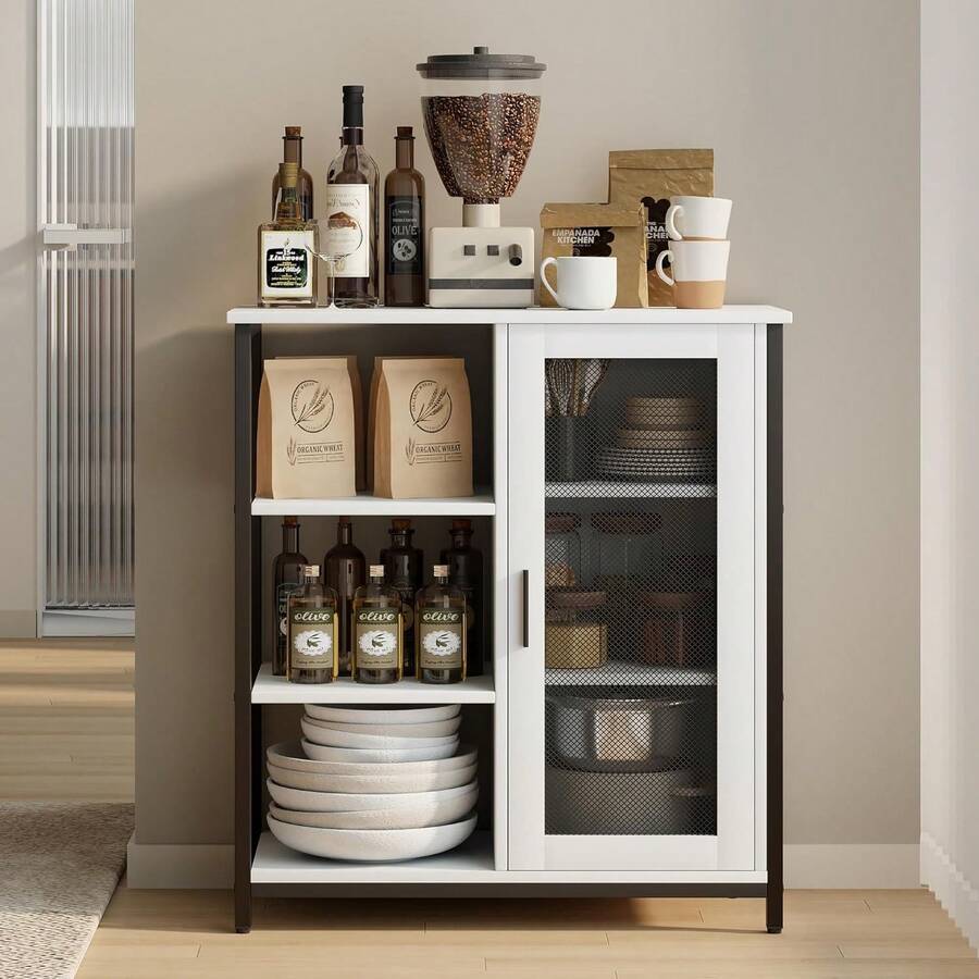 Mini Coffee Bar Cabinet With Storage, 27.5'' Small Kitchen Bar Table, Cute Corner Bar Cabinet For Tea, Buffet Sideboard Cabinet For Dining Room, Farmhouse Coffee Station For Wine (White),24615205 - White - View 1