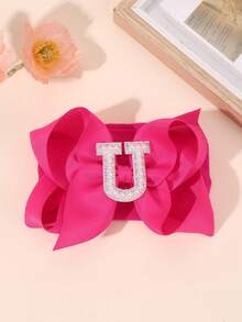 1 Pc A-Z Letters Elegant Plain Large Bow Ribbon Headband For Girl Baby Sweet Pearl Bow Hairbands Soft Satin Hair Bows Fashion Hair Accessories - Hot Pink - View 23