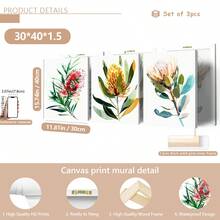 3 pièces/set Impressions d'art de peinture à l'huile de fleurs indigènes australiennes, affiches botaniques, art décoratif, style vintage et campagnard, décoration murale florale de thème printanier, avec affiche peinte de portrait d'intérieur, convient pour la décoration de la maison, de la chambre, du salon, de la salle de bain, décoration murale, avec option de cadre
