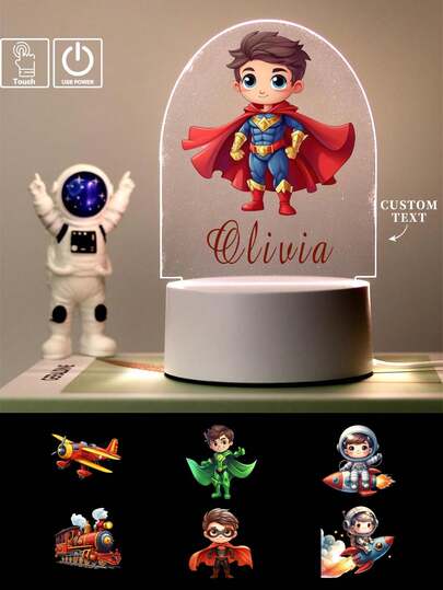 1pc Custom Cartoon Cape Super Man 3D Led Night Light, Custom Super Hero, Custom Car, Custom Giant Wheel 3D Led Night Lamp, Color Changing Bedroom Anime Figure Night Lights Gift,Graphic Print