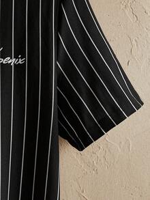 男士条纹字母图案贴片T恤，夏季，街头风格 - 黑與白 - 查看 5