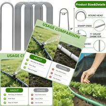 16 Pack Garden Landscape Staples 6 Inch Soaker Hose Stakes 11 Gauge Drip Line Irrigation Stakes Water Hose Hooks Galvanized Lawn U Pins Sod Nails For Chicken Wire Drip Tubing Dog Fence - 16件x6 - 查看 1