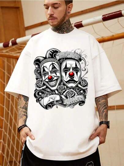 100% algodón puro de un solo lado, una camiseta suave y transpirable para el verano, una camiseta popular y de moda recientemente, que absorbe la humedad, impresa con un patrón de payaso, adecuada para deportes, viajes al aire  fines de semana, la mejor opción de regalo.