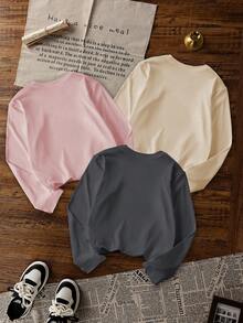 3 Stücke/Set Mädchen Lässig bedruckte Rundhals Langarm T-Shirts, Herbst Schüler Junge Kleidung - modische Wimpern, Dessert, Delfin Grafik T-Shirts, die Kinder zum Lächeln bringen